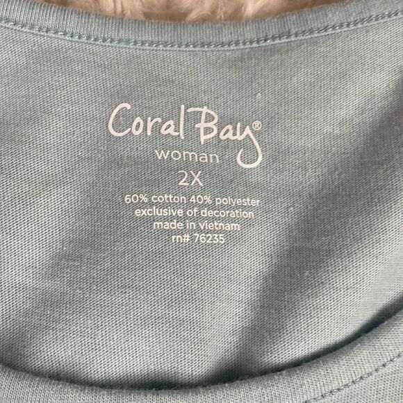 Coral Bay Womens Plus Size Top, Tropical Fish Embellishment, Blue, Size 2X - Picture 6 of 6